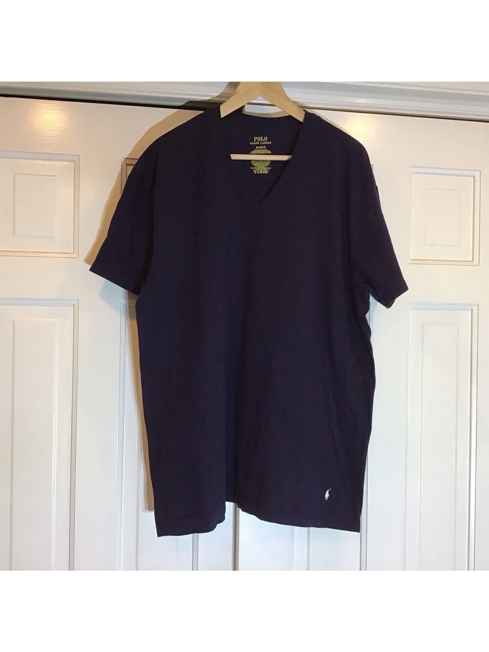 Polo Ralph Lauren V-Neck T-Shirt Mens XL Navy Classic Cotton Pony Logo Preppy